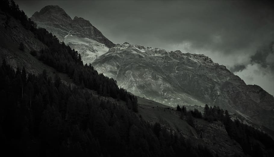 dreary, storm, mountains, drama, mood, twilight, www, the alps, in the evening, black
