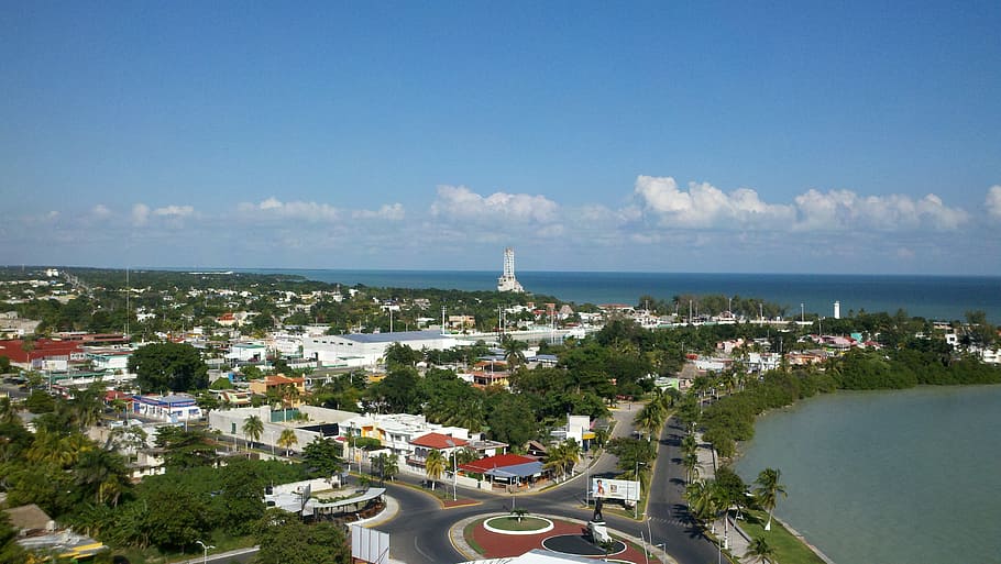 chetumal, quintana roo, bay, architecture, water, sea, high angle view, built structure, building exterior, sky
