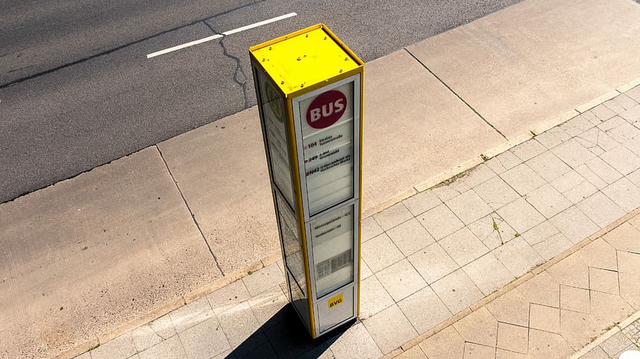 white, payphone, road, stop, bus stop, wait, public personennahverkehr, city, yellow, communication