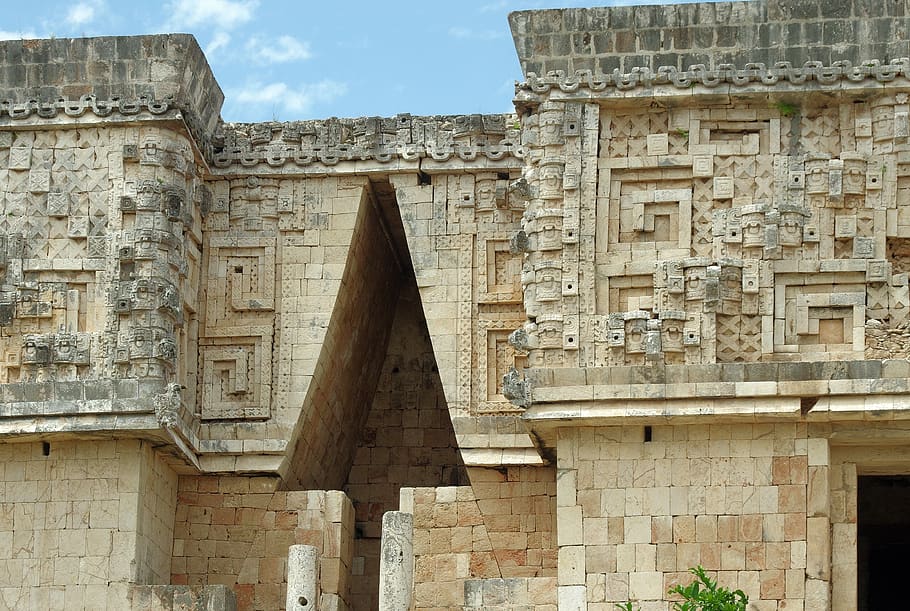 mexico, uxmal, vault, maya, ruins, decoration, architecture, columbian civilization, yucatan, built structure