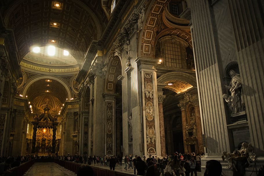 people, standing, inside, brown, gray, building, vatican, st peter's basilica, italy, church