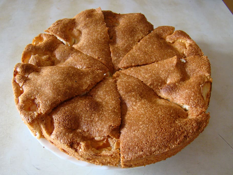 sliced pie, pie, cupcake, apple casserole, food, food and drink, indoors, directly above, bread, close-up