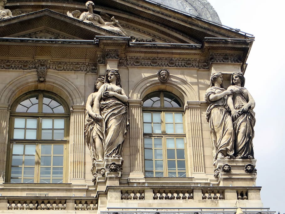 paris, louvre, caryatids, patung, paviliun, museum, warisan, pariwisata, seni, arsitektur