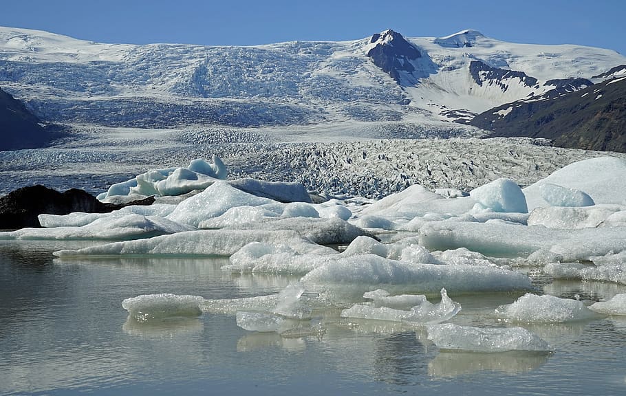 glacier, glacial lake, ice, icebergs, landscape, cold, glacier lagoon, iceland, cold temperature, environment