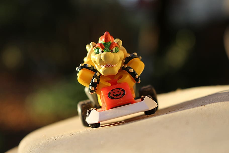 selectivo, foto de enfoque, super, juguete de Mario Bowser, Bowser, kart, juguete, sol, persona ficticia, Nintendo