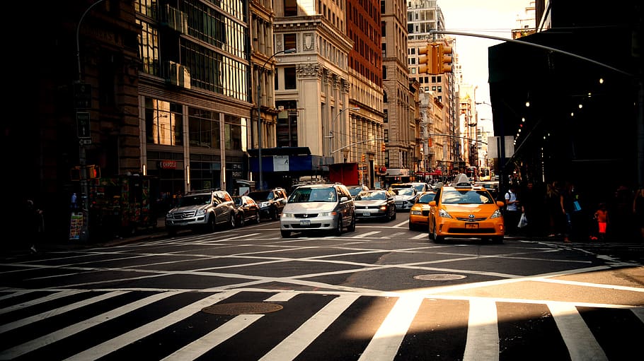 road, newyork, building, taxi, nyc, yellow, crosswalk, capital, usa, traffic