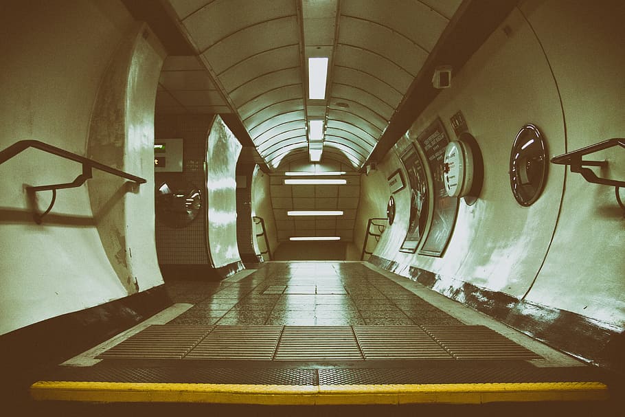 撮影, 旅客トンネル, ロンドン, 地下, 鉄道網, ネットワーク。, キャノンデジタル一眼レフ, 画像, 旅客, トンネル