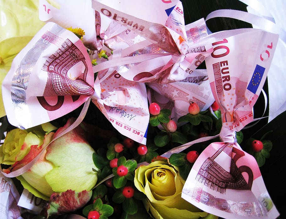 flores, billetes antiguos de 10 euros, billetes de banco, ramo, ramo de  cumpleaños, regalo, rosas, ramo de rosas, rosas blancas, flores cortadas |  Pxfuel