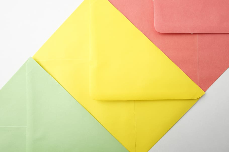 closeup, three, envelopes, white, surface, envelope, stationery, invitations, congratulations, telegram