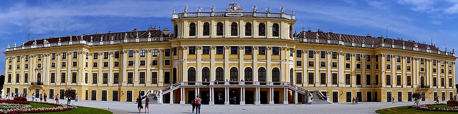 vienna, Istana Schönbrunn, Panorama, Wina, Austria, bangunan, foto, domain publik, sudut lebar, arsitektur