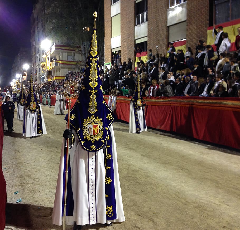 spain, lorca, procession, holy week, penitents, group of people, real people, crowd, large group of people, clothing