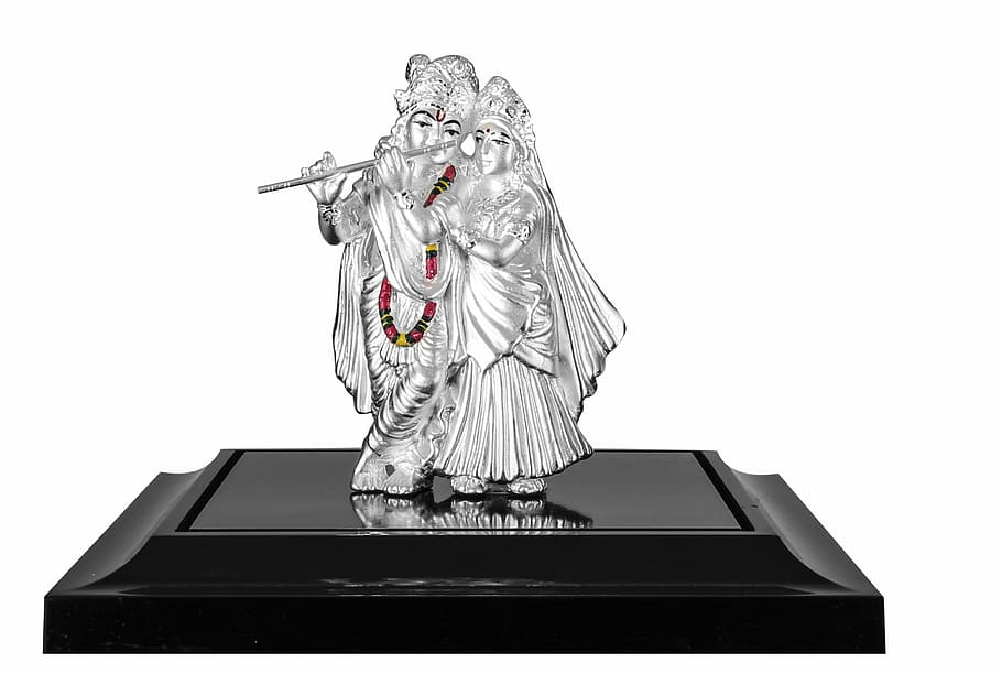 figura de plata, hombre, decoraciones de mesa de mujer, radha, krishna, dios, señor, plata, hindú, ídolo
