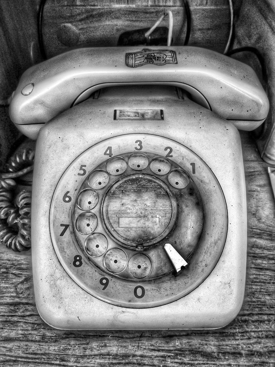 color, black, white, technology, telephone, number, wood, table, indoor, old