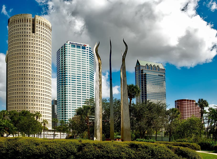 city building structure, tampa, florida, sky, clouds, buildings, skyscrapers, architecture, city, urban