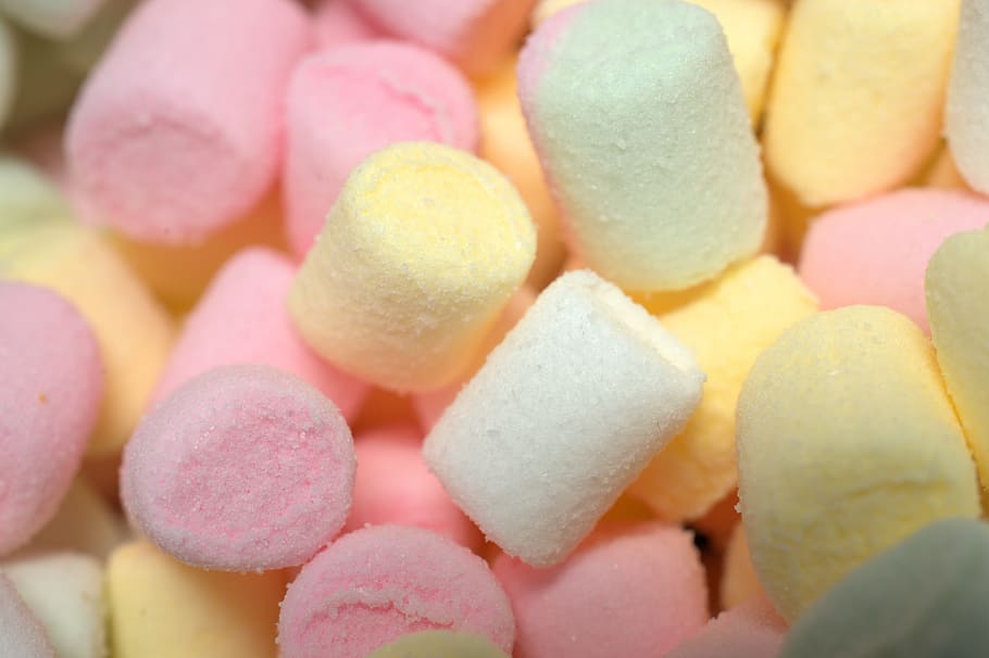 marshmallow, rasa manis, manis, makan, lezat, Gula, manfaat dari, menggigit, makanan, merek