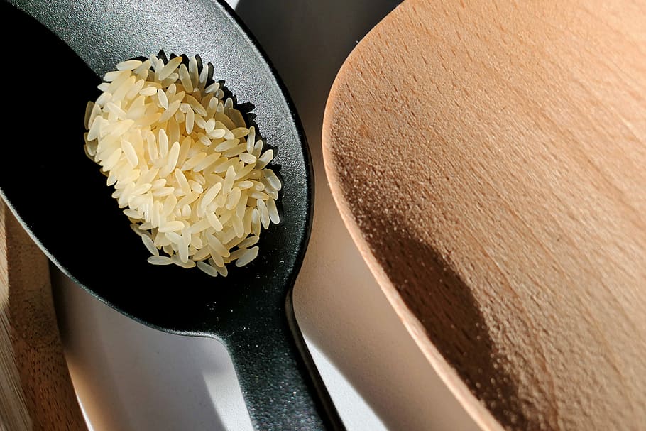 Rice, Spoon, Eat, Food, spoon rice, rice dish, benefit from, wooden spoon, cooking enjoyment, cook