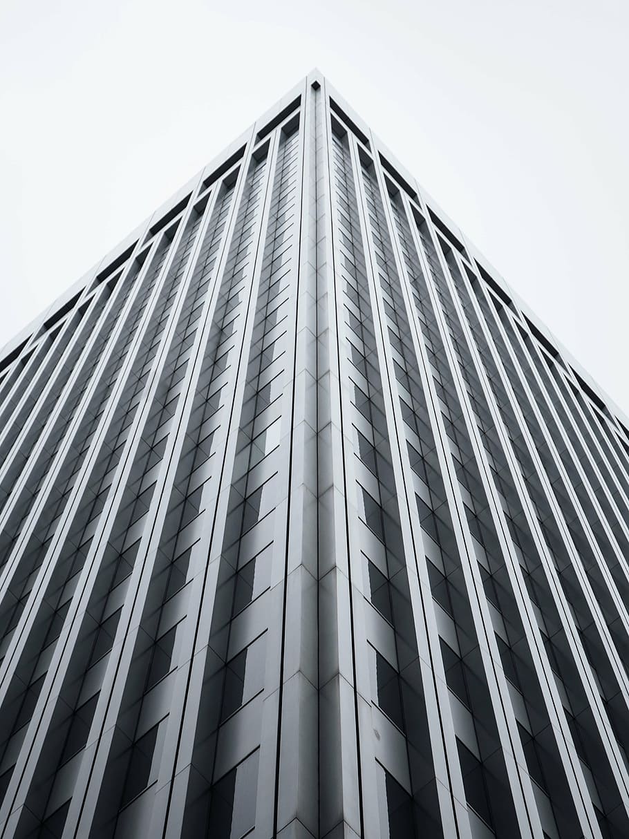 low-angle photography, concrete, building, day, low, angle, photography, gray, high, rise