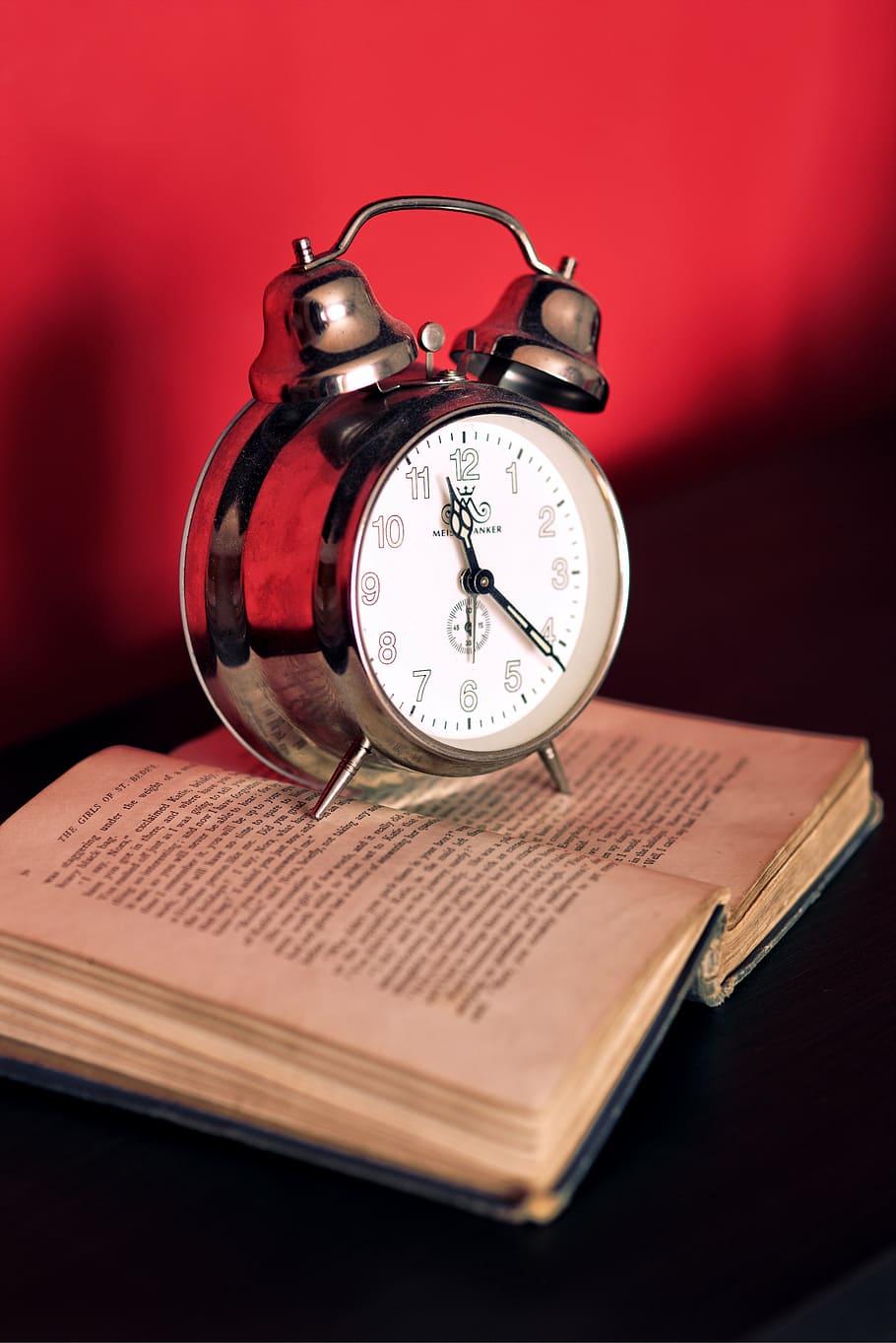 clock, book, old, vintage, time, alarm, publication, alarm clock, indoors, still life