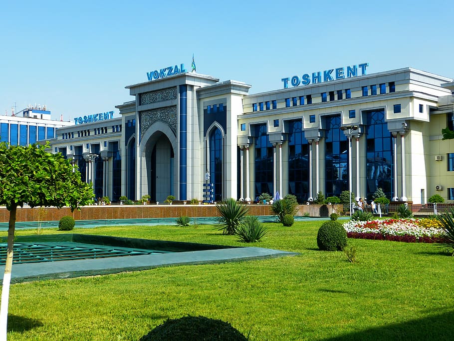 toshkent building, railway station, tashkent, uzbekistan, arrive, depart, travel, train, railway, architecture