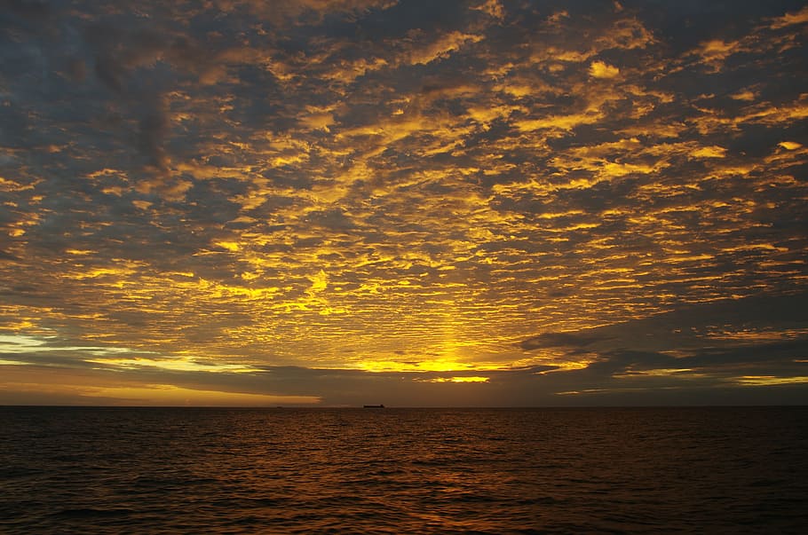 ocean, gray, yellow, clouds, sunset, sunrise, the sea, choi, sky, cloud