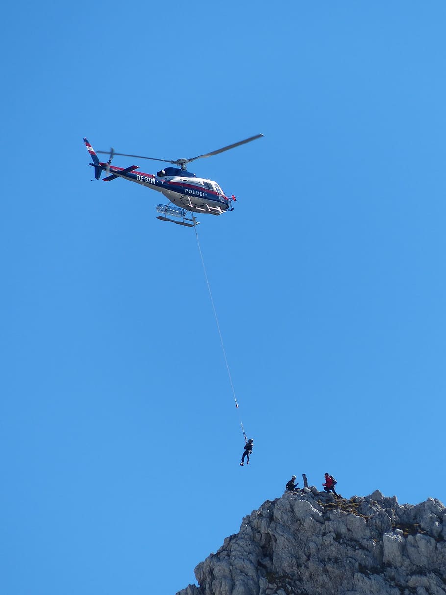 Helicóptero, Policía, Rescate de montaña, montañas Kaiser, alpino, sos, ayuda, cumbre, montañas, naturaleza salvaje