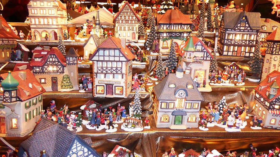 christmas market, homes, figures, lights, christmas decoration, deco, sales stand, ceramic, decoration, christmas