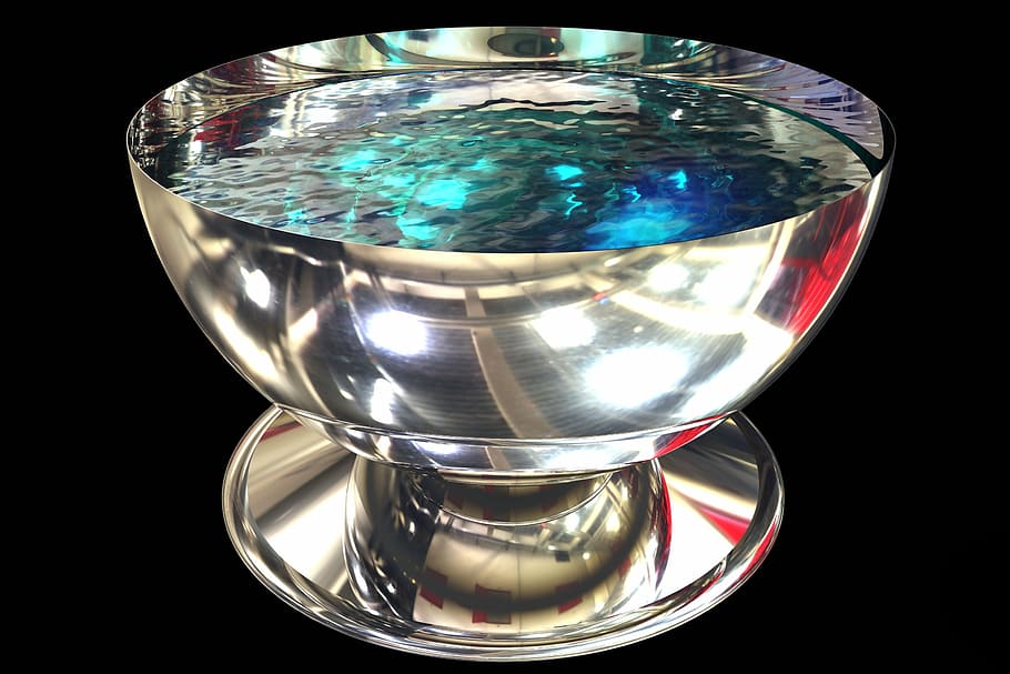 bowl, metal, dish, silver, metallic, silverware, shiny, dishware, reflection, black background