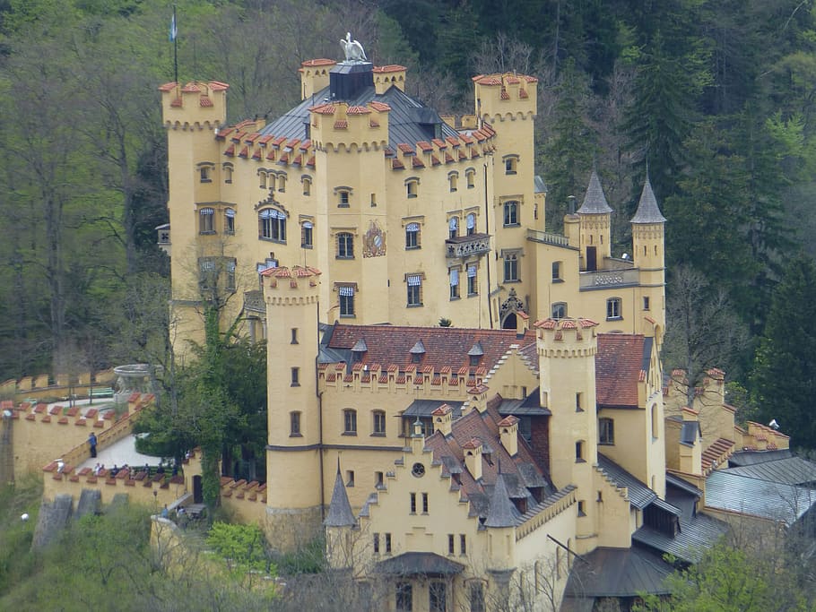 neuschwanstein, castle, bavaria, baroque, nineteenth-century, romanesque revival, palace, hohenschwangau, füssen, germany
