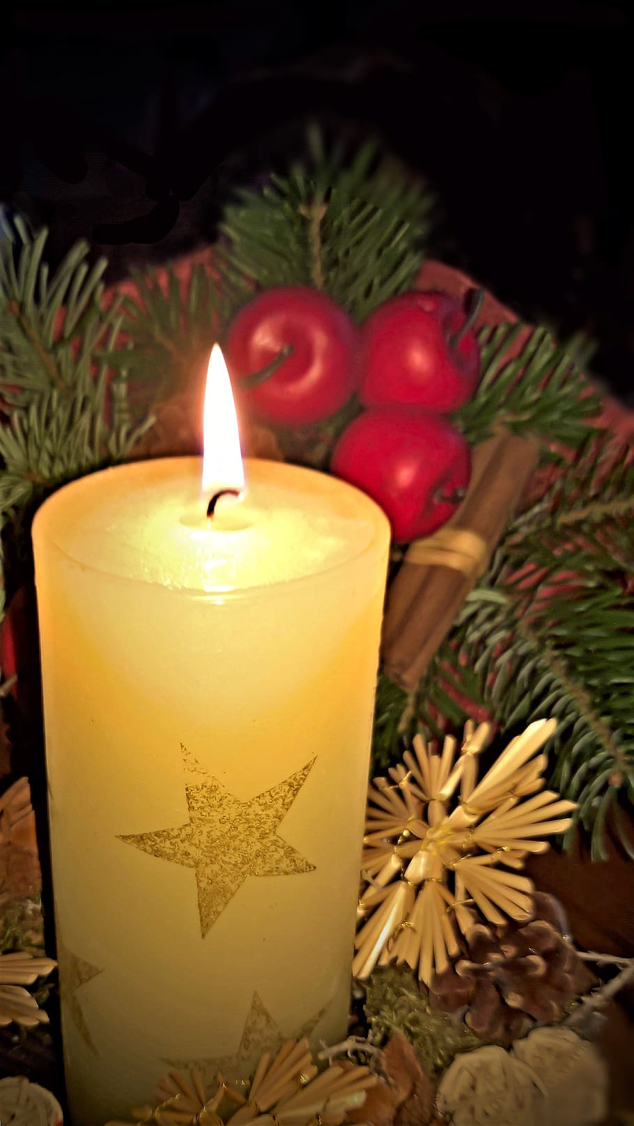 light, candle, advent, christmas, burning flame, candlelight, warm, festive, decoration, strohstern