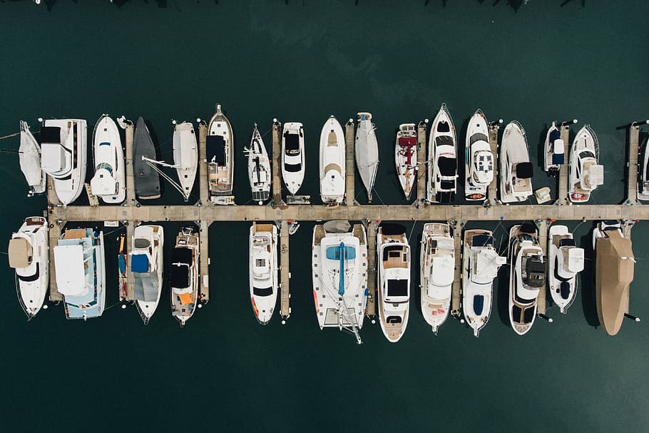 aerial, docked, ships, top, view, photography, assorted, yachts, sea, ocean