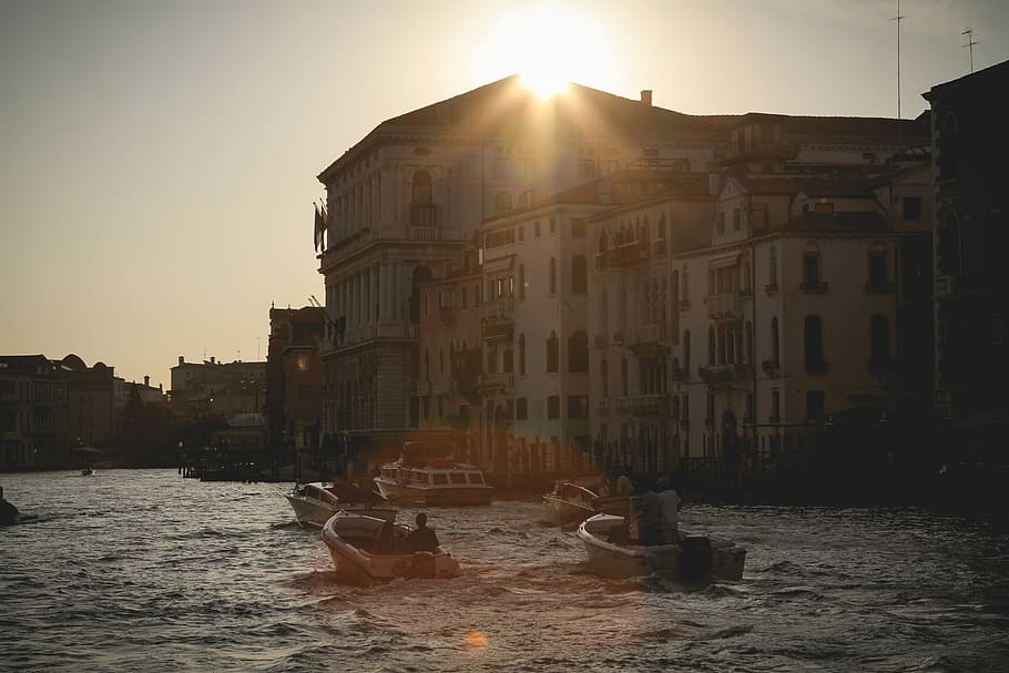 powerboats, water, white, painted, multi-storey building, storey, building, italy, venice - Italy, italian Culture
