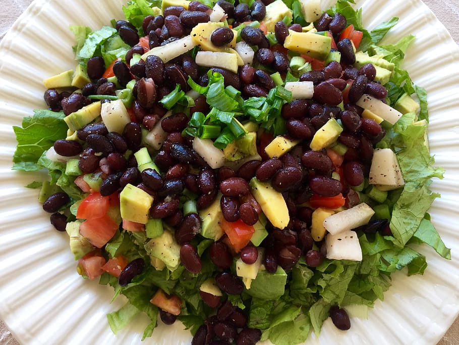 salad dish, white, plate, Salad, Whole Meal, real food, plant-based, vegan, vegetarian, raw food