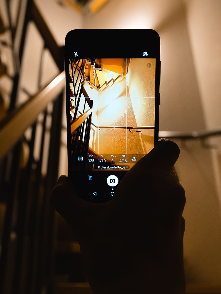 phone, hand, holding, architecture, interior, stairs, smartphone, photography, capture, shoot