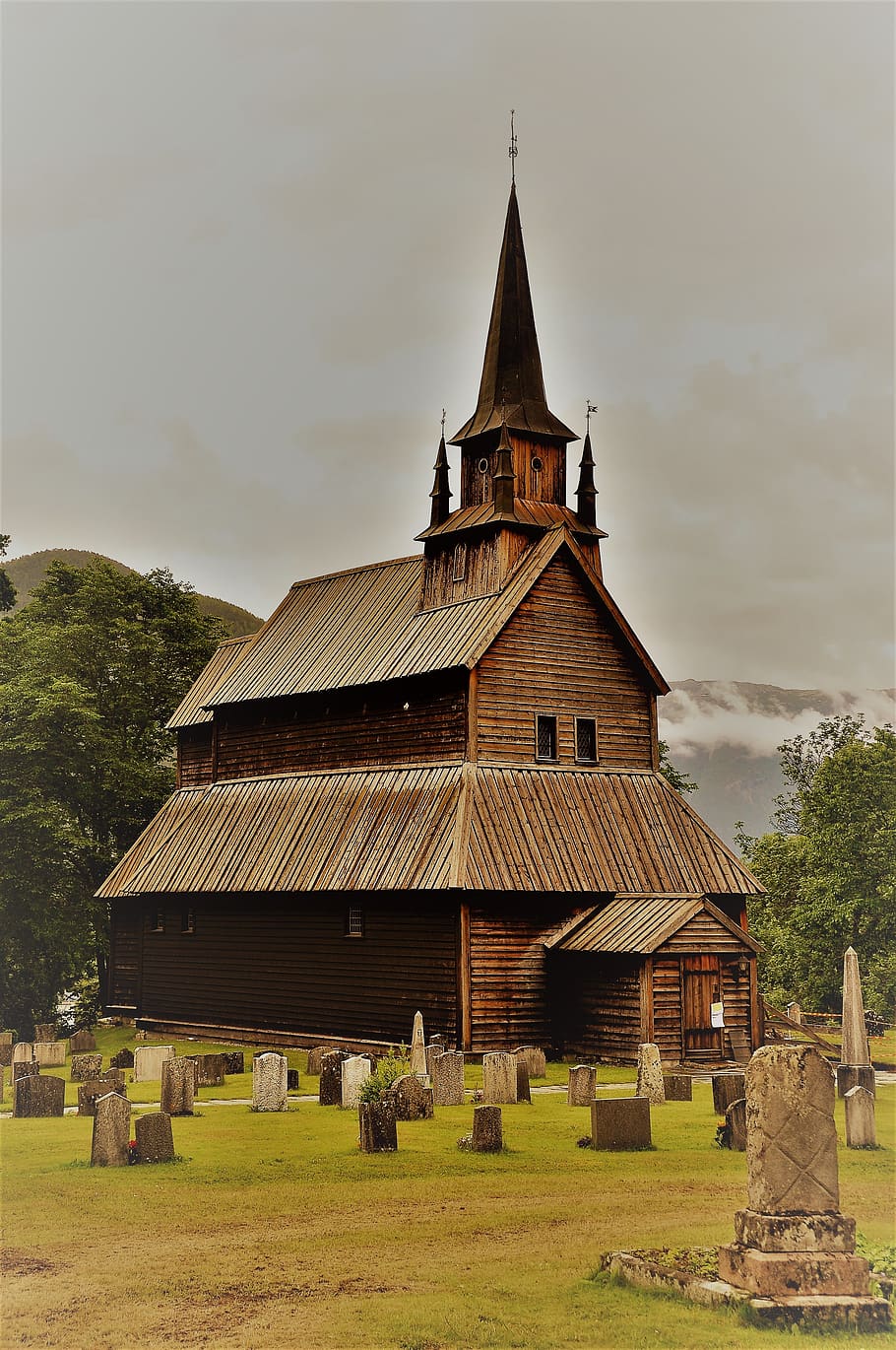 iglesia de madera, noruega, iglesia, edificio, kaupanger, históricamente, lugares de interés, arquitectura, construcción, cementerio