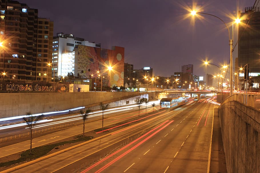 noche, pista, anochecer, ciudad, autos, luces, autopista, ciudad de lima, perú, arquitectura