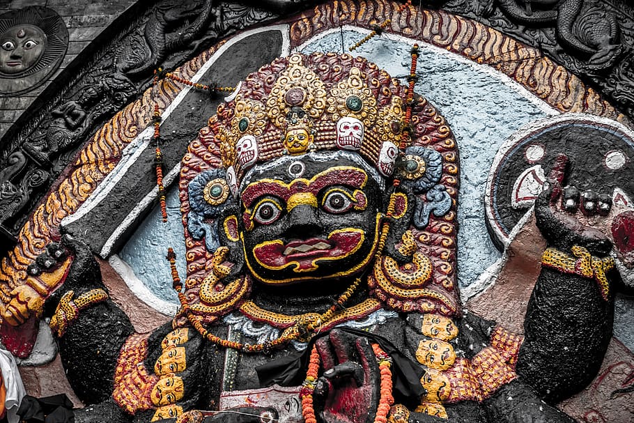 basantapur, kaal bhairav, god, nepal, hinduism, hindu, deity, mandir, religious, sculpture