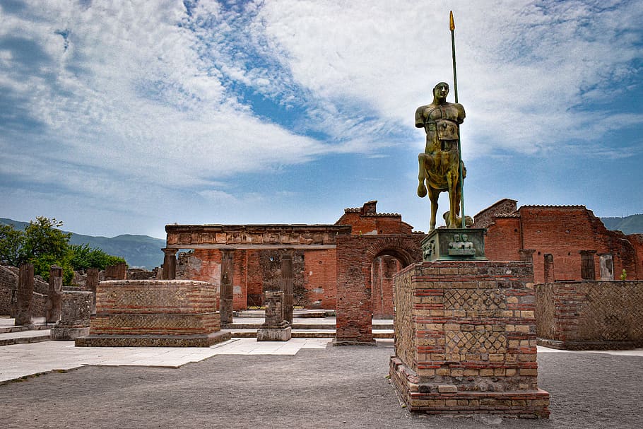 pompei, history, archaeology, naples, italy, ruins, statue, famous, sky, architecture