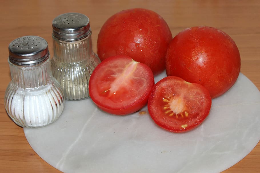 Tomatoes, Salt, Pepper, Frisch, Healthy, food, salt shaker, salt - seasoning, pepper - seasoning, food and drink