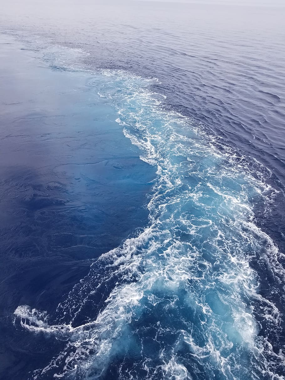 ocean, wake, water, wave, boat, blue, marine, cruise, lockscreen wallpaper, sea
