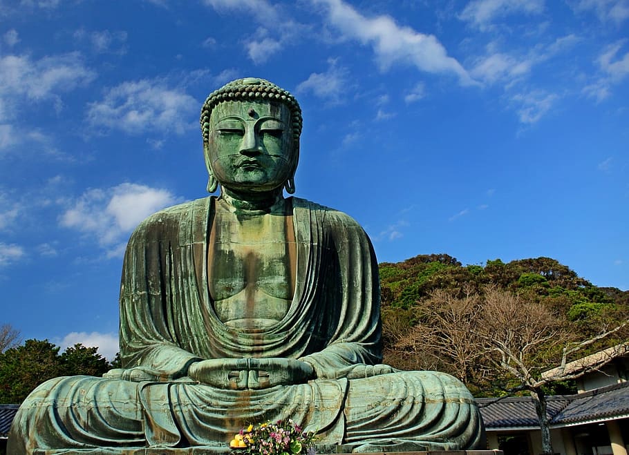 green buddha statue, green, Buddha statue, buddha, religion, kamakura, japan, spiritual, buddhist, buddhism