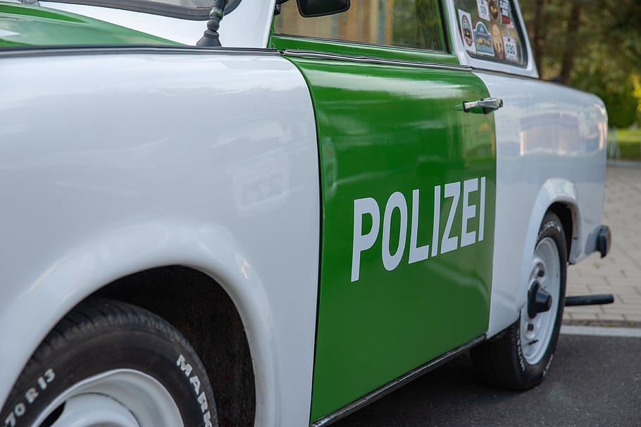 polizei, german, police, trabant, car, background, cop, detail, deutschland, emergency