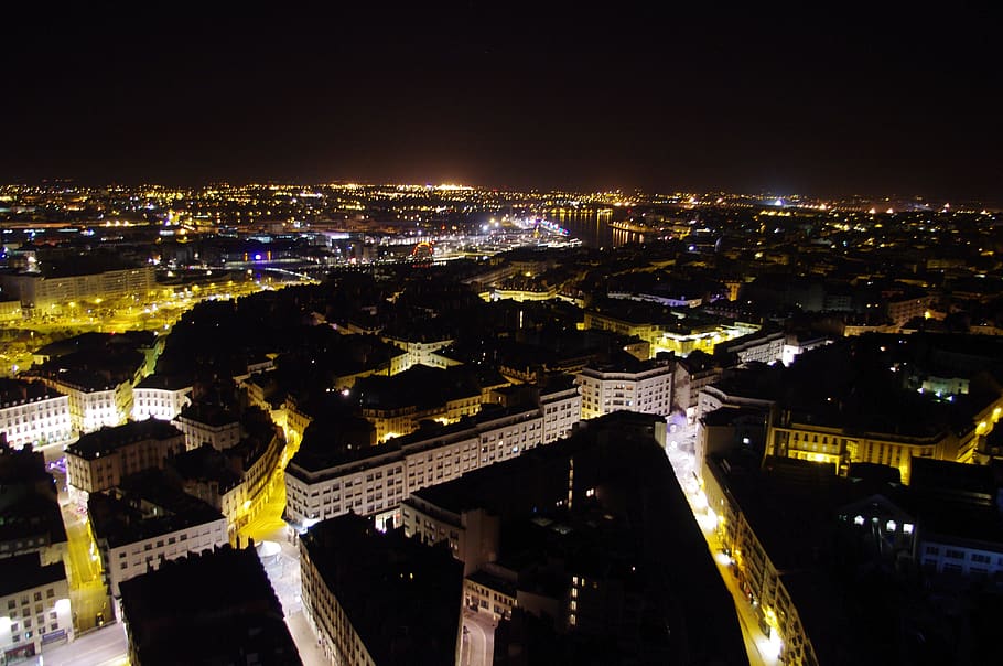 nantes, view from the top, night, streets, architecture, city, illuminated, building exterior, built structure, cityscape