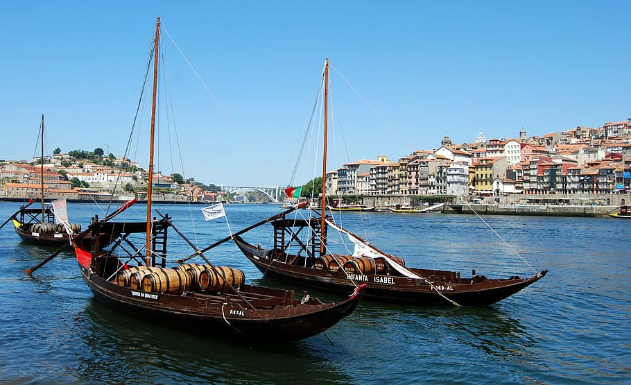 wooden, boats, body, water, boat, ancient, barrel, oporto, portugal, river