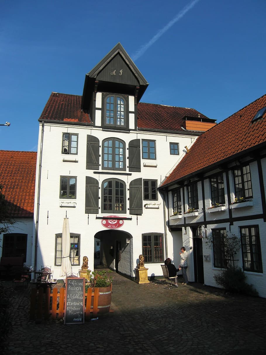 brasserie, flensburg, hof, almacén, antiguo, memoria, edificio histórico, fachada, mecklemburgo, arquitectura