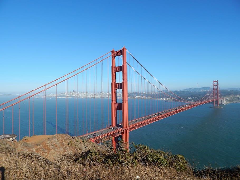 puente, dorado, puerta, san, francisco, california, bahía, punto de referencia, arquitectura, suspensión