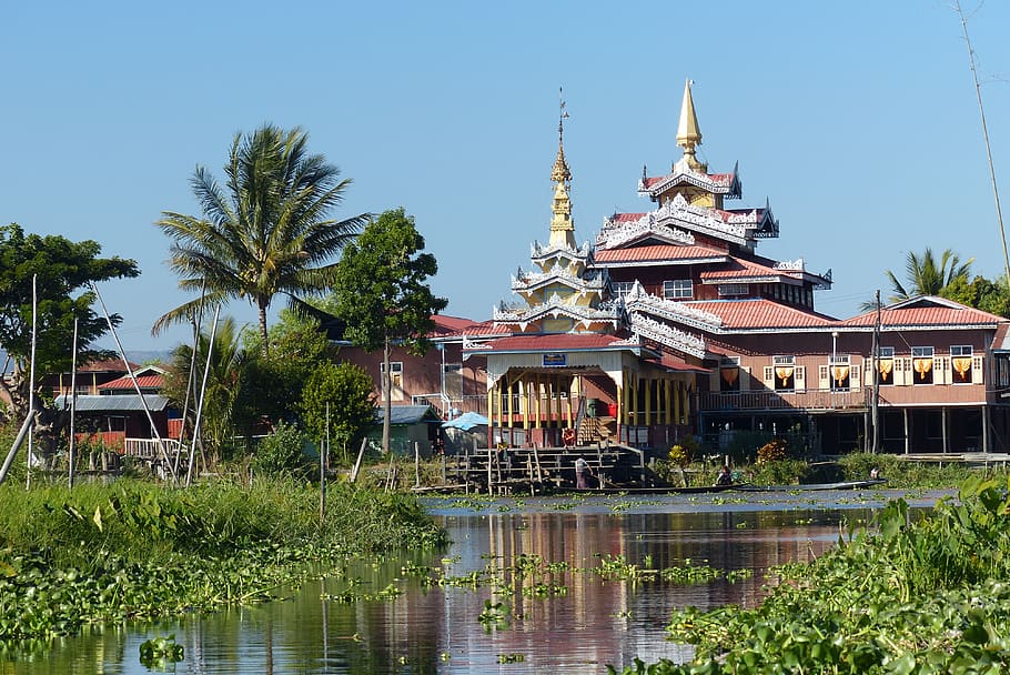 myanmar, lago inle, templo, nyaungshwe, estructura construida, arquitectura, exterior del edificio, árbol, planta, cielo