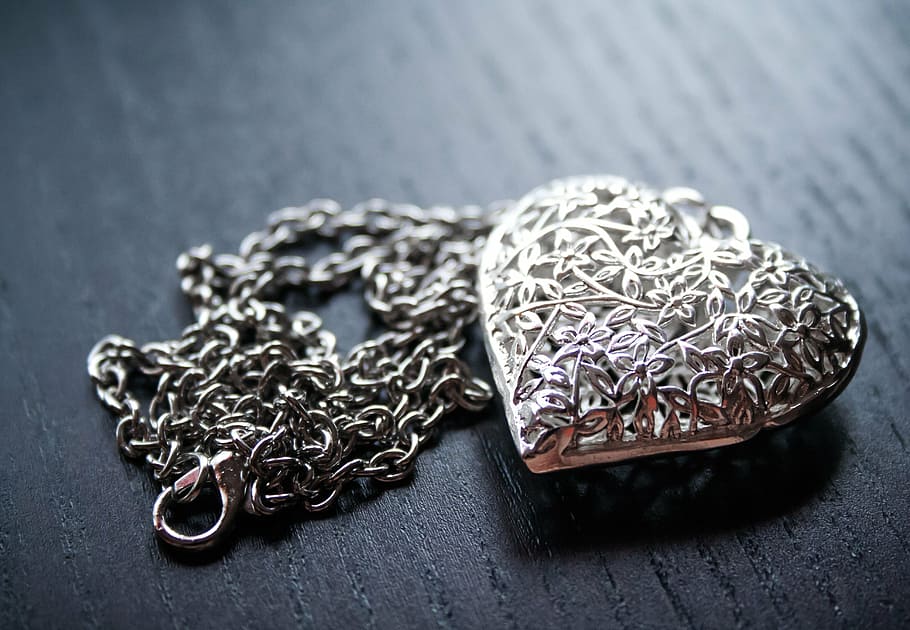 silver-color heart pendant necklace, heart, love, jewellery, silver, valentine's day, luck, chain, trailers, romance
