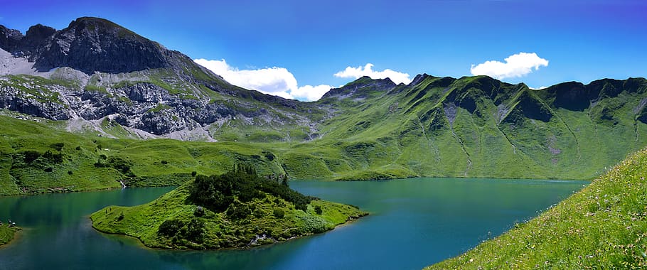 verde, montaña, lago, schrecksee, allgäu, hochgebirgssee, alpino, agua, allgäu alps, naturaleza