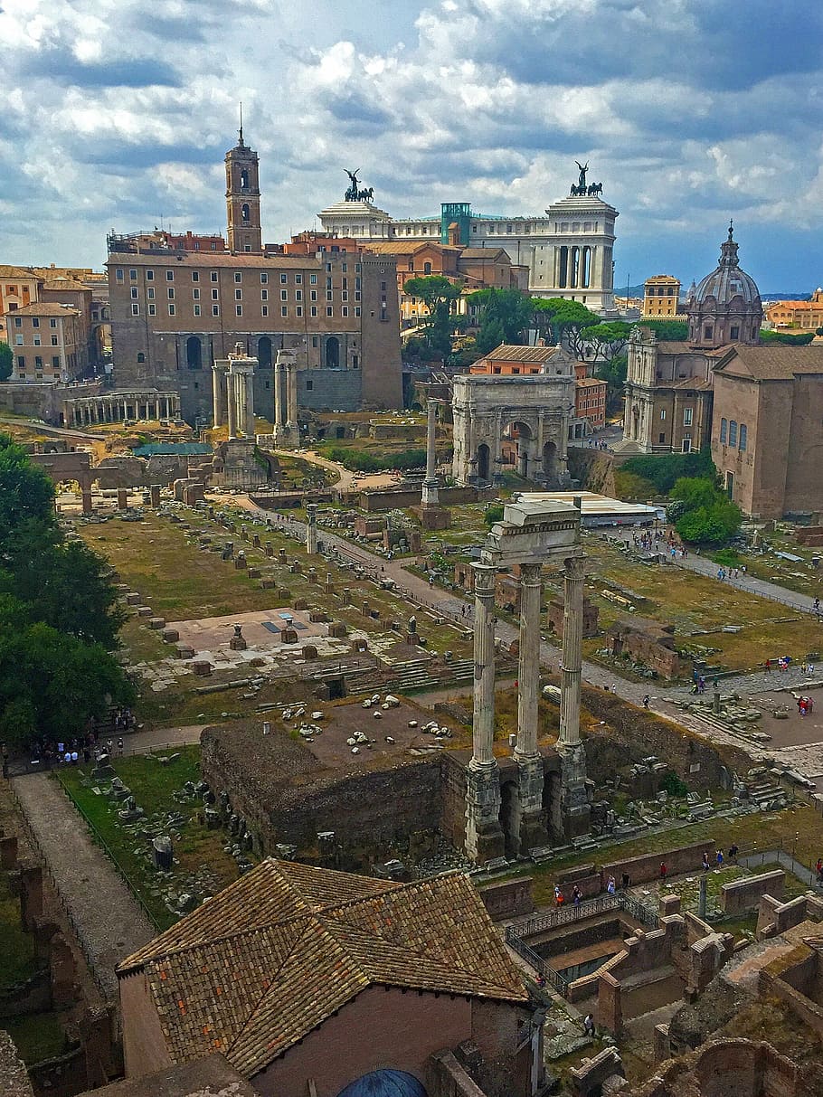 roma, forum roman, reruntuhan kuno, antik, arsitektur, candi, kuil roma, kolom, Italia, kota