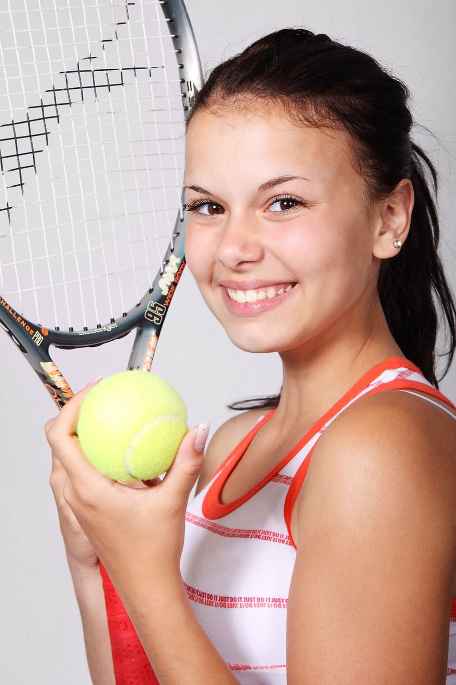 girl, holding, tennis racket, tennis, sports, fitness, ball, active, exercise, female
